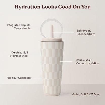 REDUCE Halo 32 oz Stainless Steel Vacuum Insulated Tumbler - Spill Proof Travel Mug with Flip Handle Lid - Keeps Drinks Cold for 32 Hrs - Dishwasher Safe - Cupholder Friendly - Feeling Neutral