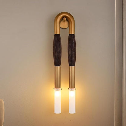 30 Inch Brass Wall Sconce, Decorative Natural Brown Horsehair Vintage sconces Wall Decor with Frosted Glass Shade, Mid-Century Modern Wall Lights for Hallway, Bedroom or Living Room.