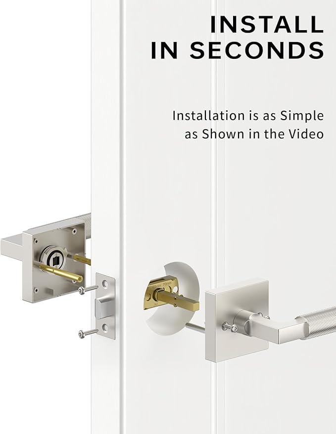 Asidrama 1 Pack Brushed Satin Nickel Passage Door Handles, Door Lever with Door Knobs Indoor for Bedroom or Bathroom, Heavy Duty Door Handles Interior with Locks for Left Right Sided Doors