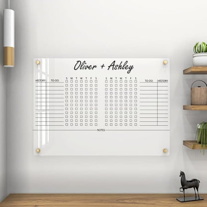 Personalized Acrylic Habit Tracker | Dry Erase Weekly Checklist & Notes Board | 5mm Clear Wall-Mounted To-Do List & Productivity Planner | Home, Office, Couples, Partners | (24"x18")
