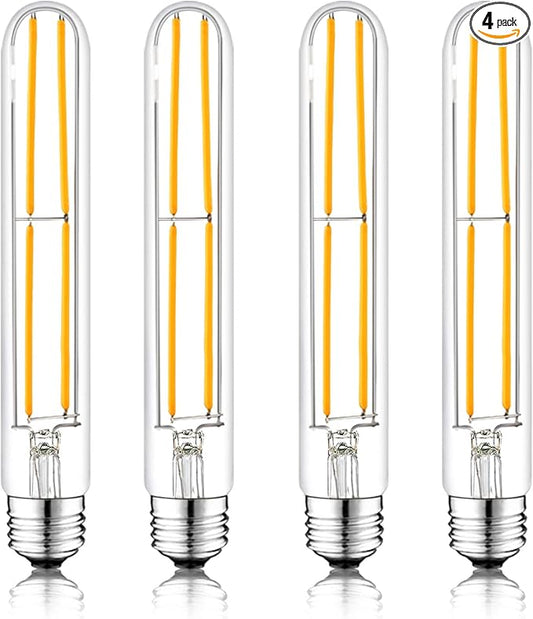 7.3 Inch E26 Led Bulb 6W Dimmable, 2700k Soft White Edison Bulbs 800LM, Equal 80 Watt Tubular T10 T9 Long Clear Glass Light Bulb for Rustic Pendant Pipe Wall Sconces Chandeliers - 4Pack
