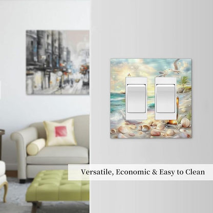 Decorative Outlet Covers Beach Ocean Lighthouse Seashells 2 Gang Double Gfci Rocker Electrical Wall Panels Light Switch Cover Plate For Bed Room Living Room Decor