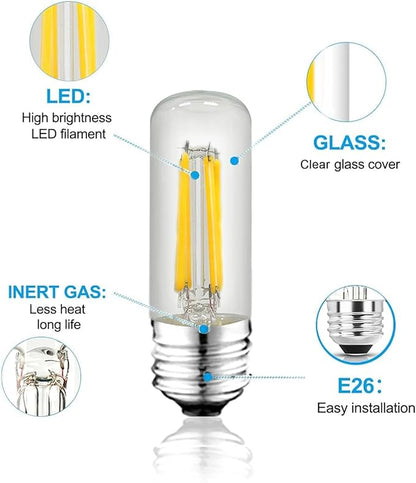 3.2 Inch 5000K Daylight White E26 LED Bulb 60 Watt Equal, AC 120V 600LM Edison Bulbs Dimmable, 6W T10 T30 Filament Light Bulbs Clear Glass for Fan Pendant Wall Light, UL Listed-6 Pack