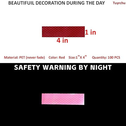 Non Fading Red Reflective Stickers 1 inch X 4 inch, Outdoor Waterproof High Visibility Warning Safety Adhesive Reflector Tape (100 Pcs)