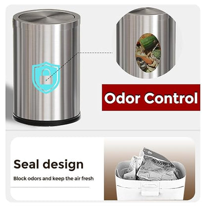 Stainless Steel Garbage Can with Lid,Small Bathroom Trash Can with Flipping Lid for Bathroom,Hotel,Office,Laundry【Perfect Christmas Gift】(Sliver)