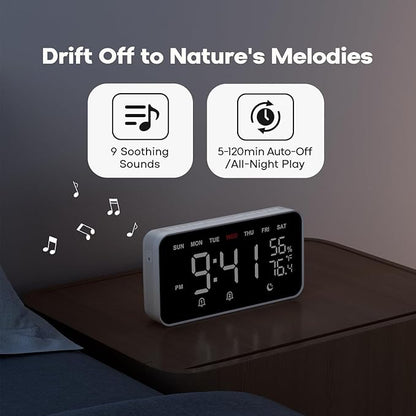 Dekala Digital Alarm Clocks for Bedrooms, Loud Alarm Clock for Heavy Sleepers, Temperature & Humidity Detect, Dual Alarms Weekday/Weekend Mode, Large Display Auto Dimmer, Sleep Sound，9 Ringtone
