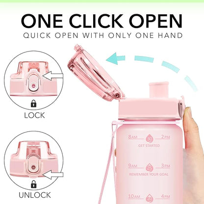 32oz Water Bottle with Time Marker, Motivational Drinking Bottle with Strap, BPA-Free Leak-Proof, Encouraging Water Bottle Time to Drink Water for Gym School Office Travel