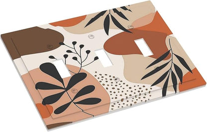 Decorative Switch Plates Boho Botanical Orange Green Beige Minimalist 3 Gang Wall Plate Triple Toggle Light Switch Cover Faceplate Electrical Wall Panels for Bedroom living Room Decor