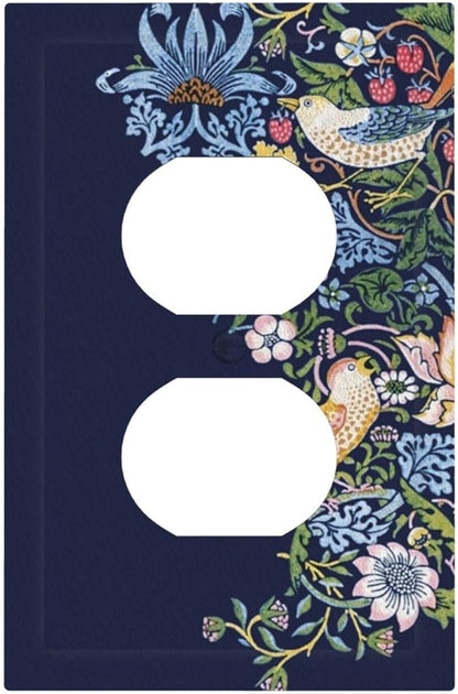Decorative Outlet Covers Vintage Blue Morris Strawberry Thief Bird Flower 1 Gang Duplex Light Switch Cover Plate Wall Plates for Electrical Outlets Switchplate Faceplate