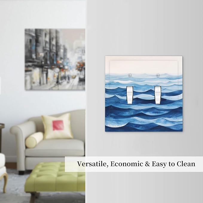 Decorative Switch Plate Covers Blue Watercolor Textured Abstract Ocean Wave 2 Gang Double Toggle Light Switch Cover Plate Electrical Wall Plate Outlet Cover for Bedroom living Room Decor