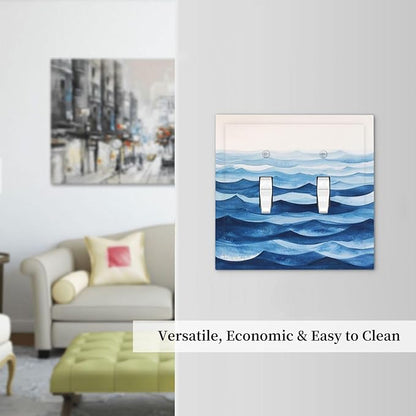 Decorative Switch Plate Covers Blue Watercolor Textured Abstract Ocean Wave 2 Gang Double Toggle Light Switch Cover Plate Electrical Wall Plate Outlet Cover for Bedroom living Room Decor