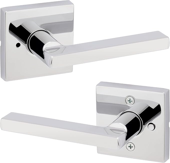 Kwikset Halifax Interior Privacy Door Handle with Lock, Door Lever For Bathroom and Bedroom, Polished Chrome Reversible Keyless Push Button Lock Door Lever