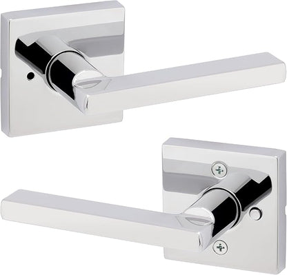 Kwikset Halifax Interior Privacy Door Handle with Lock, Door Lever For Bathroom and Bedroom, Polished Chrome Reversible Keyless Push Button Lock Door Lever
