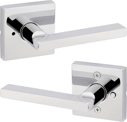Kwikset Halifax Interior Privacy Door Handle with Lock, Door Lever For Bathroom and Bedroom, Polished Chrome Reversible Keyless Push Button Lock Door Lever