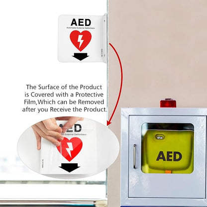 T&R AED Sign, Automated External Defibrillator with Down Arrow - 4 Pack - 6 x 6 Inches Acrylic, 2 pre-drilled holes, Includes Matching Screws, Use for Office/Business