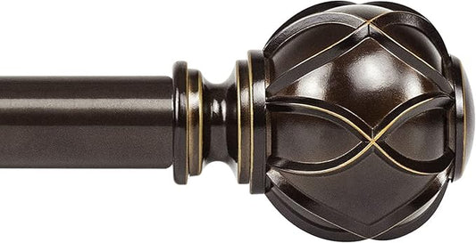 KAMANINA 1 Inch Curtain Rod Telescoping Single Drapery Rod 36 to 72 Inches (3-6 Feet), Antique Bronze Curtain Rods for Windows 24 to 68 Inches, Netted Texture Finials