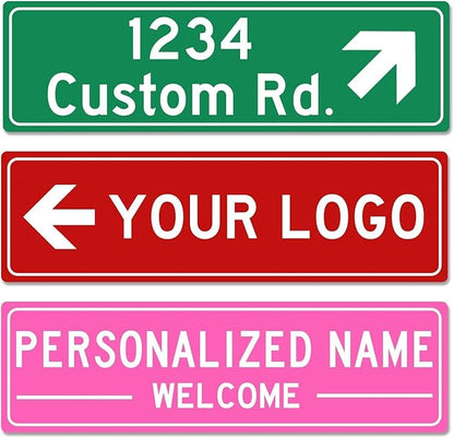 Custom Street Sign Left or Right Arrow, Double Sided/Reflective Option, Personalized Road Address Metal Sign, Customize for Business, Office, Outdoor, Home, Delivery 16''x6''