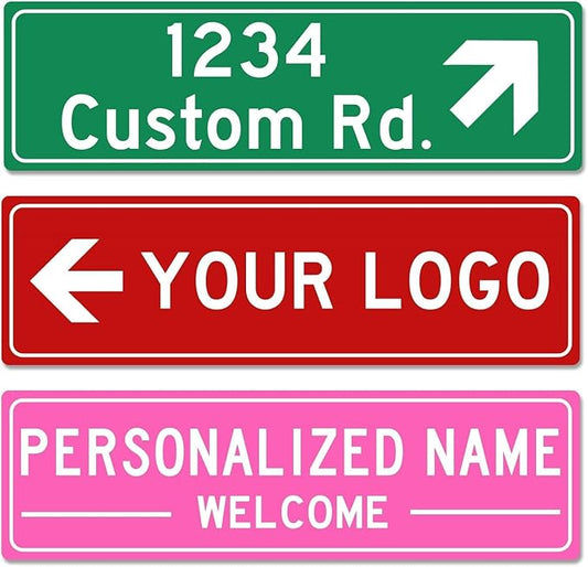 Custom Street Sign Left or Right Arrow, Double Sided/Reflective Option, Personalized Road Address Metal Sign, Customize for Business, Office, Outdoor, Home, Delivery 16''x6''