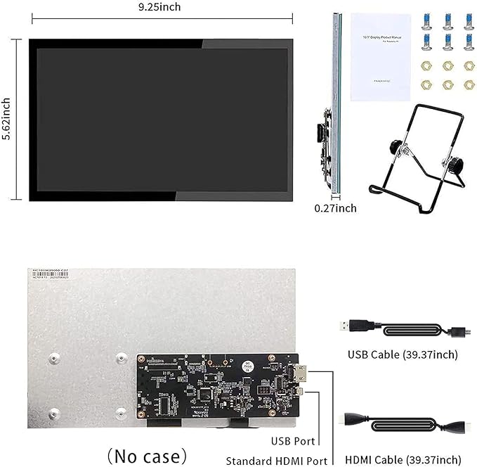 HMTECH Raspberry Pi Screen 10.1 Inch Touchscreen Monitor 1024x600 Portable HDMI Monitor 16:9 IPS Screen Display for Raspberry Pi 5/4/3/2/Zero/B/B+ Win11/10/8/7, Free-Driver