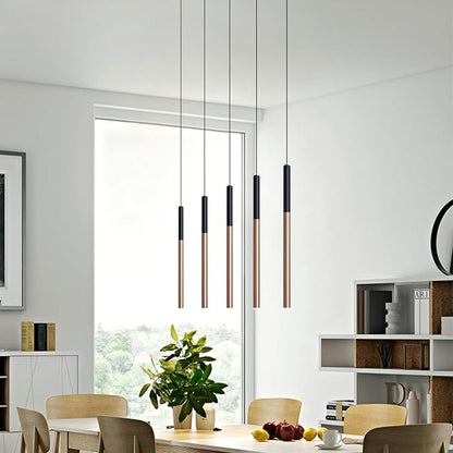 ALTAIR 5 Mini Pendant Lighting Black-Copper - LED Hanging Light Fixture for Kitchen Island, Bar, Foyer - Cluster Pendants - Dimmable, Adjustable Wire, Lamp Bulb Included
