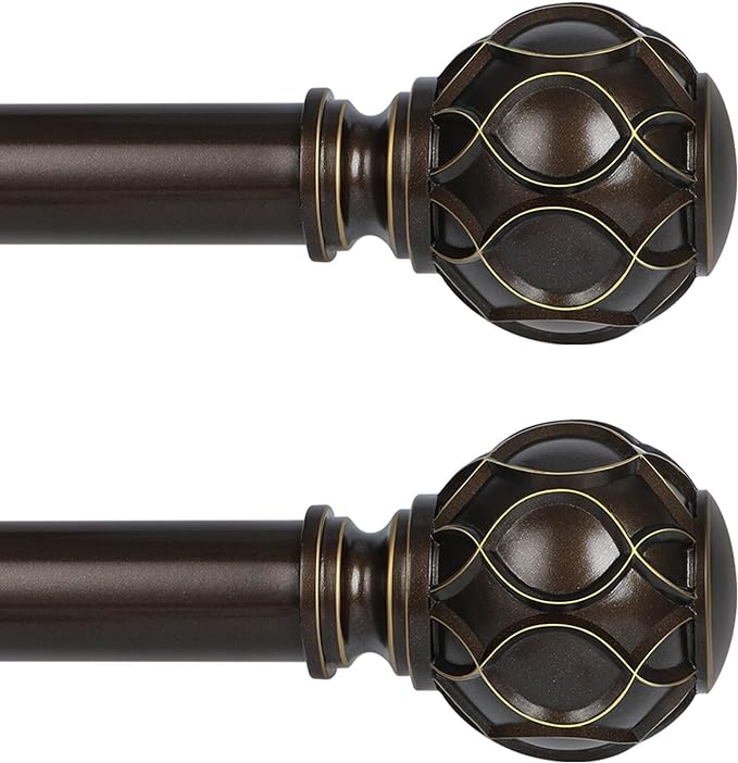 Bronze Farmhouse Curtain Rods for Windows:Heavy Duty Adjustable Curtain Rod for Bedroom Living Room,Boho Decorative Rustic Drapery Rods with Vintage Coastal Finial,Antique Bronze 2 Pack 18-45"