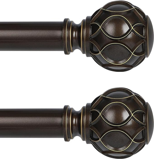 Bronze Farmhouse Curtain Rods for Windows:Heavy Duty Adjustable Curtain Rod for Bedroom Living Room,Boho Decorative Rustic Drapery Rods with Vintage Coastal Finial,Antique Bronze 2 Pack 18-45"