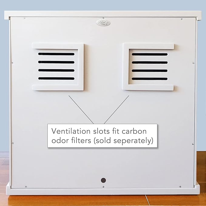 The Refined Feline Cat Litter Box Enclosure Cabinet, Shaker, White, Round Feet, XLarge, Hidden Litter Cat Furniture with Drawer