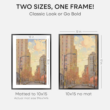 Homeforia 12x17 Picture Frame Black, High End Metal 12x17 Poster Frames with Mat 10x15 for Photo, 12 x 17 Black Frame Matted to 10 x 15 inch Print, 17x12 Thin Frame, Tempered Glass, Wall Kit, Set of 4