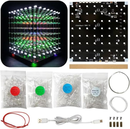 8x8x8 LED Cube Kit DIY Electronic Kit Soldering Project Kit, User Needs to Solder The LED, and The Displayed Content Can Be Modified. (MULTI4)