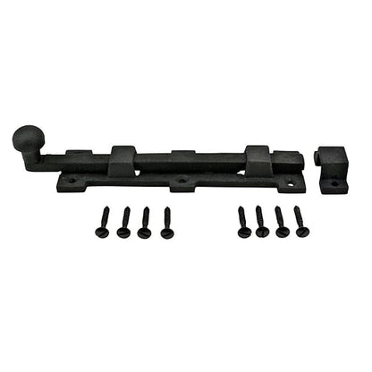 Renovators Supply Manufacturing Slide Bolt Latch 8 3/4 in. Black Wrought Iron Ball Tip Style Slide Bolt with Mounting Hardware Pack of 2