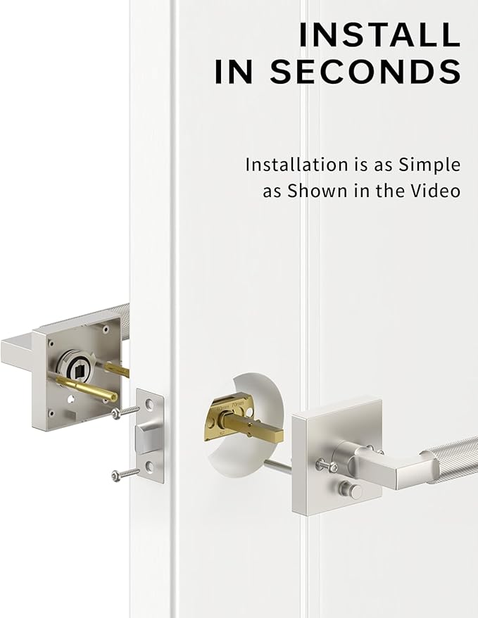 Asidrama 1 Pack Brushed Satin Nickel Privacy Door Handles, Door Lever with Door Knobs Indoor for Bedroom or Bathroom, Heavy Duty Door Handles Interior with Locks for Left Right Sided Doors