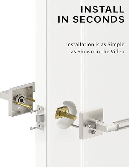 Asidrama 1 Pack Brushed Satin Nickel Privacy Door Handles, Door Lever with Door Knobs Indoor for Bedroom or Bathroom, Heavy Duty Door Handles Interior with Locks for Left Right Sided Doors