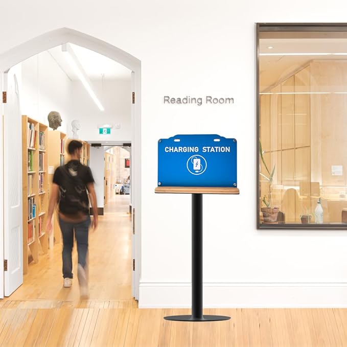 Steady Floor Stand Public Cell Phone Charging Station with 8 Ports High Speed Cables, Multi-Device Charging Shelf with Bamboo Tray, Application for Schools, Office, Business,Events