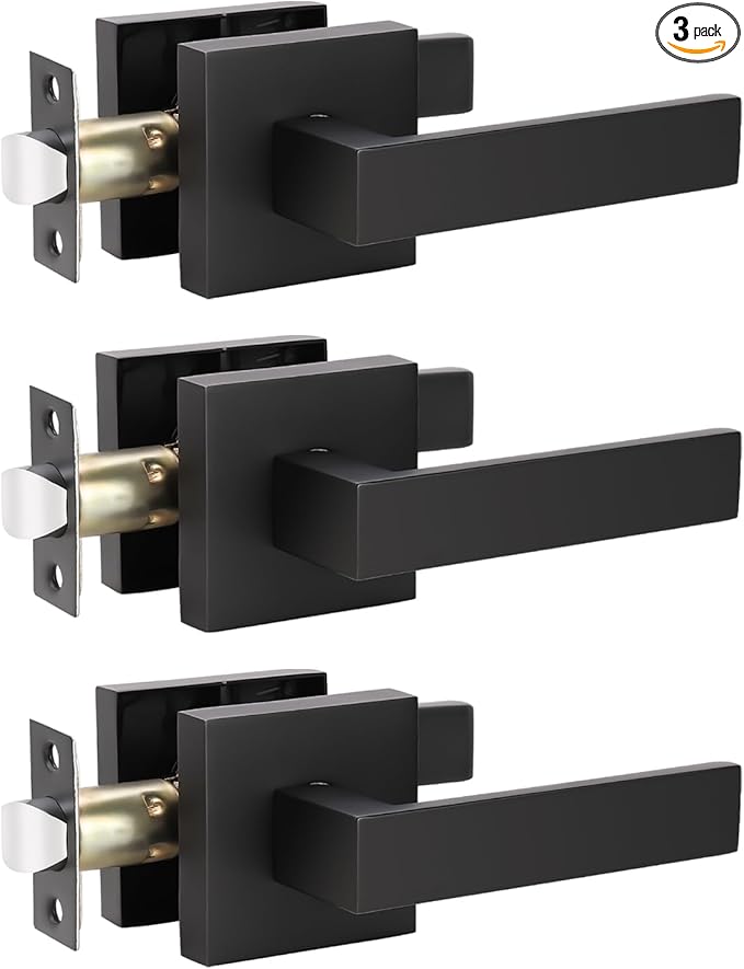 KNOBWELL 3 Pack Black Interior Door Handles Heavy Duty Door Levers Passage Door Handle Set Durable Door Hardware, Left or Right Handing, Door Handle Set 2.07 lb One Lever