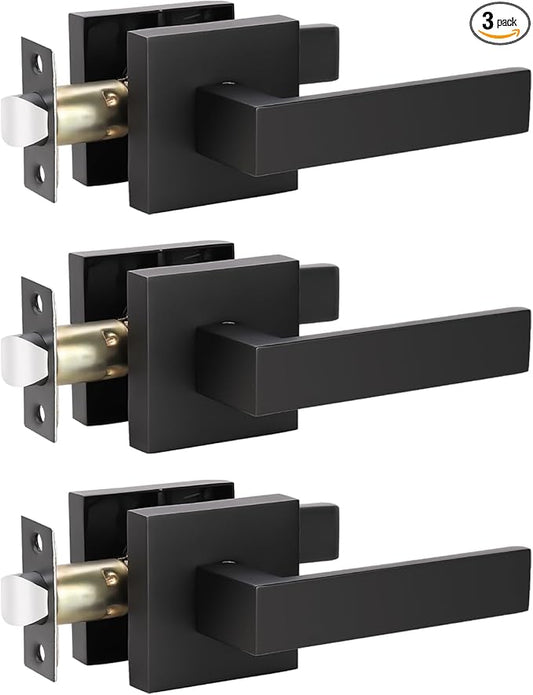 KNOBWELL 3 Pack Black Interior Door Handles Heavy Duty Door Levers Passage Door Handle Set Durable Door Hardware, Left or Right Handing, Door Handle Set 2.07 lb One Lever