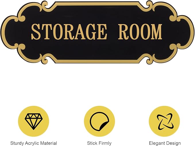 9x3 Inch Storage Room Sign Acrylic Self-adhesive Door Wall Signage for Home and Business (Black & Gold)