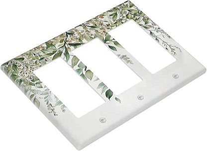 Light Switch Covers Sage Green Eucalyptus Watercolor Plant Leaves 3 Gang Rocker Electrical GFCI Decorative Triple Outlet Wall Plate Cover Switchplate for Bedroom Bathroom Decor