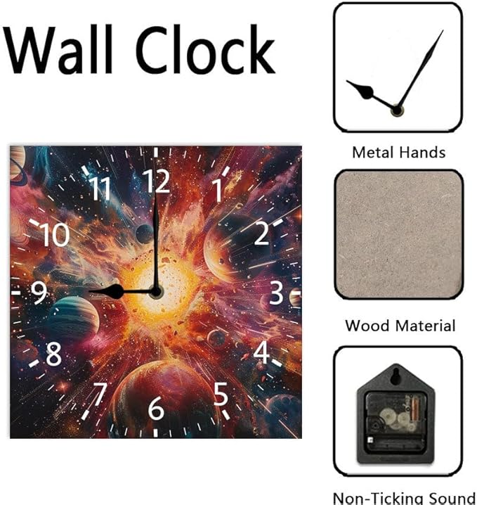 10 in Cosmic Connection -268 Wood Wall Clock – Digital Time Display, Smart Home Compatible for Bedside or Workspace