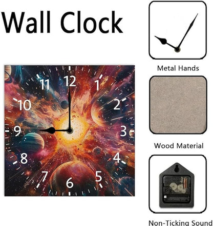 10 in Cosmic Connection -268 Wood Wall Clock – Digital Time Display, Smart Home Compatible for Bedside or Workspace