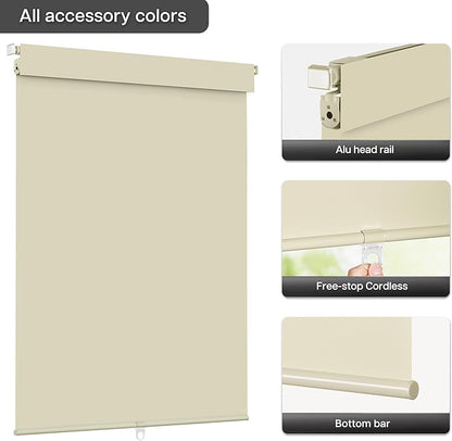 LazBlinds No Drill Blinds for Indoor Windows, Blackout Roller Shades, Cordless Window Blackout Blinds, Thermal Insulated Fabric UV Protection for Home and Office, 35.5" W x 48" H, Beige