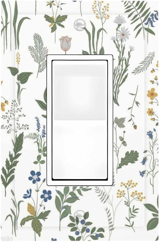 Decorative Outlet Covers Floral Green Leaf Plant Flowes 1 Gang Single Rocker Light Switch Cover Plate Wall Plates Gfci Faceplate For Bed Room Farmhouse Decor