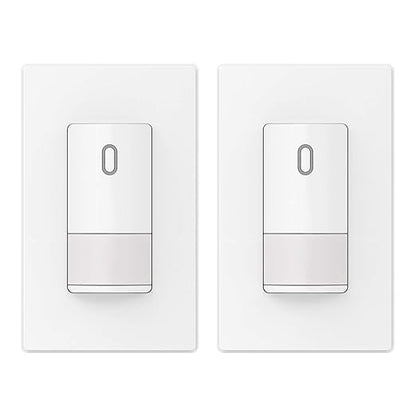 ELEGRP Single Pole Occupancy Motion Sensor Light Switch, PIR Infrared Motion Activated Switch, Need Grounding Wire, No Neutral Wire, for CFL/LED/Incandescent, with Plate, UL(2 Pack, Matte White)