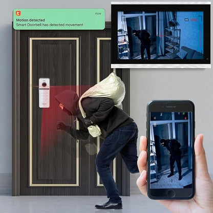 ANJIELO SMART Wired Video Doorbell Apartment Intercom System,4 Family Units 10 Inch Touch Monitor,3 in 1 Unlocking,Dual Way Intercom Motion Detection Tuya for Villa Home (1 Doorbell(b)+ 4 Monitor(s))