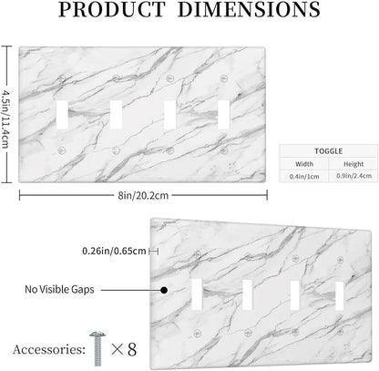 Decorative Light Switch Cover Plate Modern Grey Marble Texture 4 Gang Wall Plates for Electrical Outlets Quad Toggle Switch Plate Covers Outlet Covers Faceplate for Bedroom Home Decor