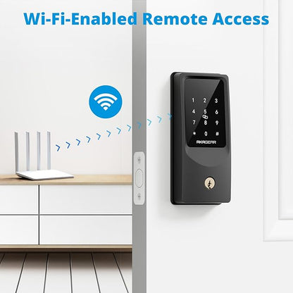 WiFi Smart Lock Keyless Entry Door Lock with 8xAA Batteries, App Remote Control, Touchpad Keypad Deadbolt for Front Door, Auto Lock, Keys, Fob Card, PIN Code Unlock, 8-Month Battery, T02 Mini