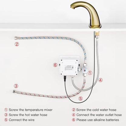Charmingwater Touchless Bathroom Sink Faucet, Motion Automatic Sensor Faucet with Hole Cover Plate, Brushed Gold