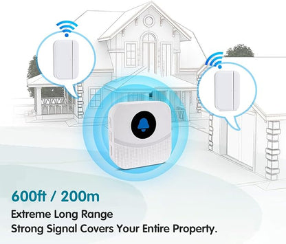 Wireless Door Chime & Window Sensor Alarm - 800Ft Long Range Door Sensor for Business and Home Security Door Chime with 55 Ringtones, 5 Volume Levels, Easy Install (1 Receiver & 2 Sensors)