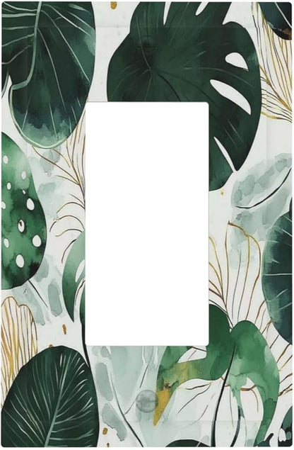 Boho Tropical Green Leaf Watercolor Banana Leaves Decorative Outlet Covers 1 Gang Single Rocker Light Switch Cover Plate Wall Plates Gfci Faceplate For Bed Room Living Room Decor