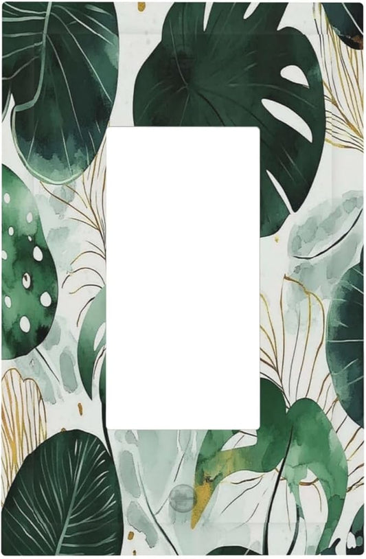 Boho Tropical Green Leaf Watercolor Banana Leaves Decorative Outlet Covers 1 Gang Single Rocker Light Switch Cover Plate Wall Plates Gfci Faceplate For Bed Room Living Room Decor