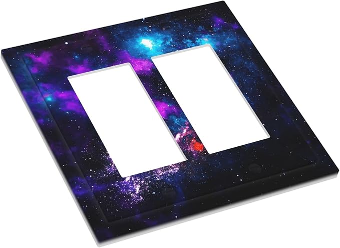 Outer Space Colorful Starry Sky Galaxy Planet Decorative Outlet Covers 2 Gang Double GFCI Rocker Electrical Wall Panels Light Switch Cover Plate for Bed Room Living Room Decor